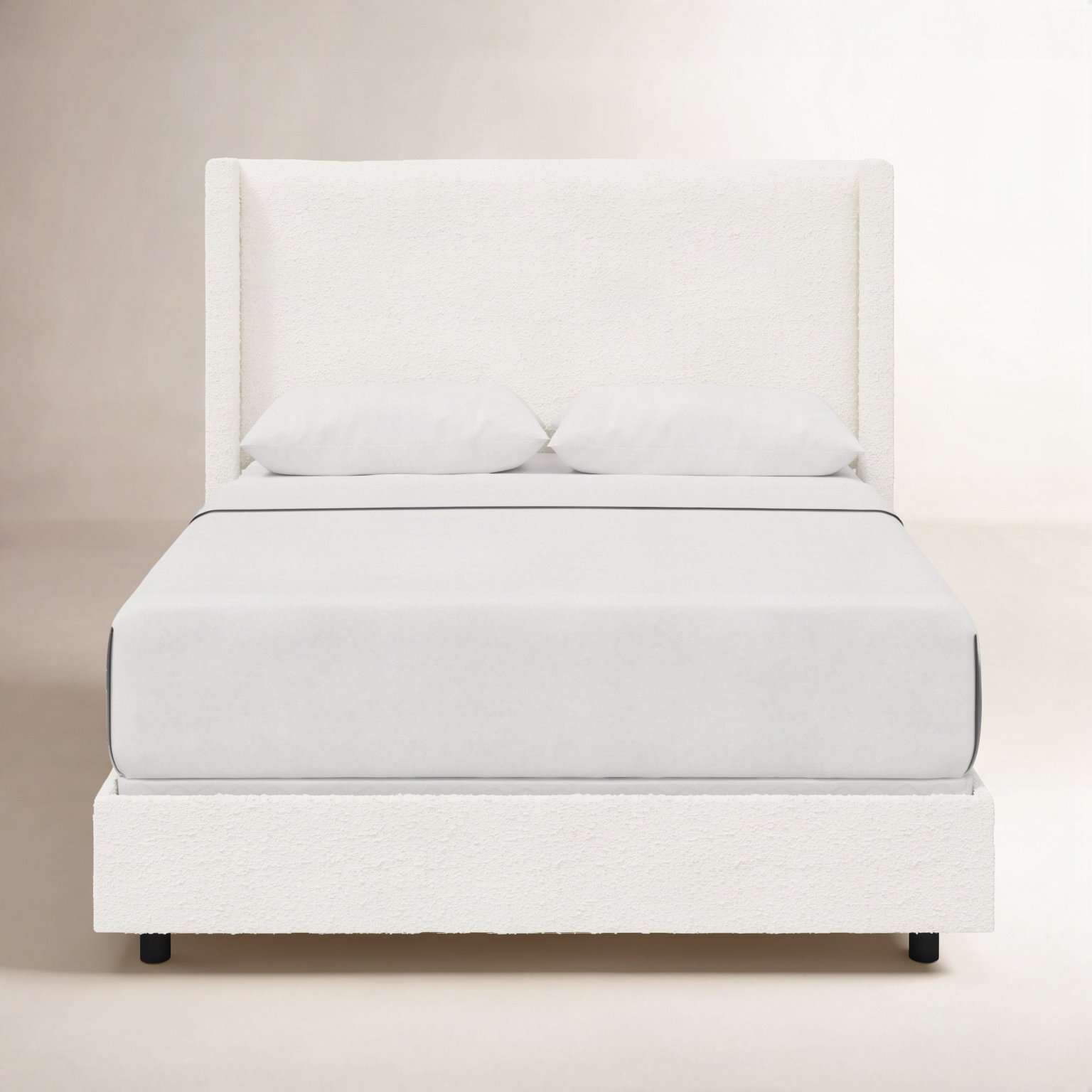 Hanson Upholstered Wingback Bed, Queen, Classic Snow Boucle