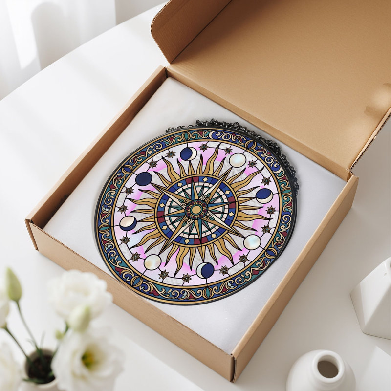 Panneau de vitrail Sun Moon ， 7,8H, H 7,8 po