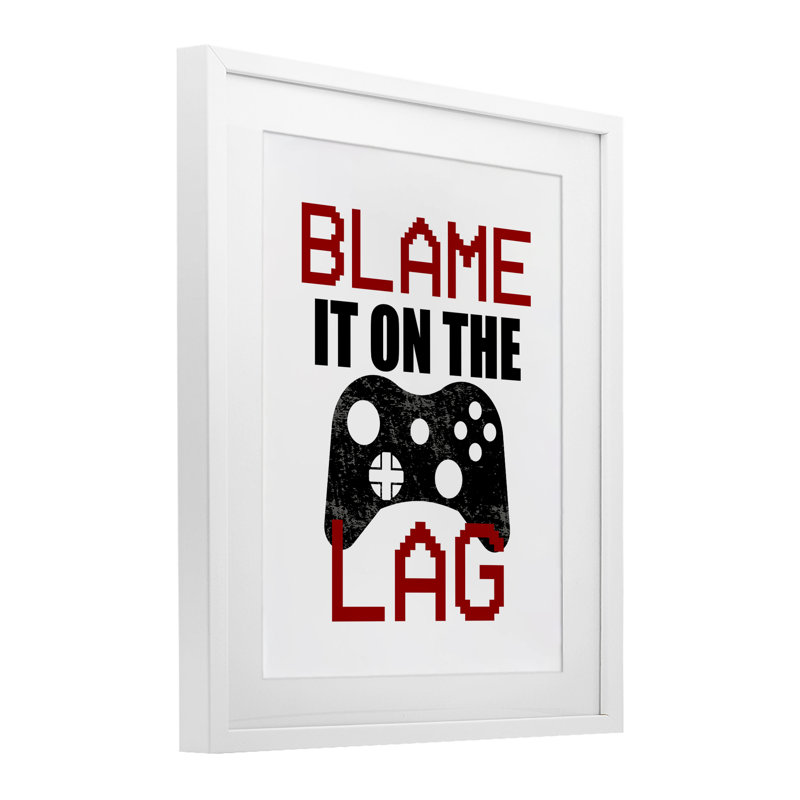 «Blame It On The Lag», reproduction sous verre encadrée, conception de Kim Allen, H 21 po x l 17 po, Cadre blanc côtier