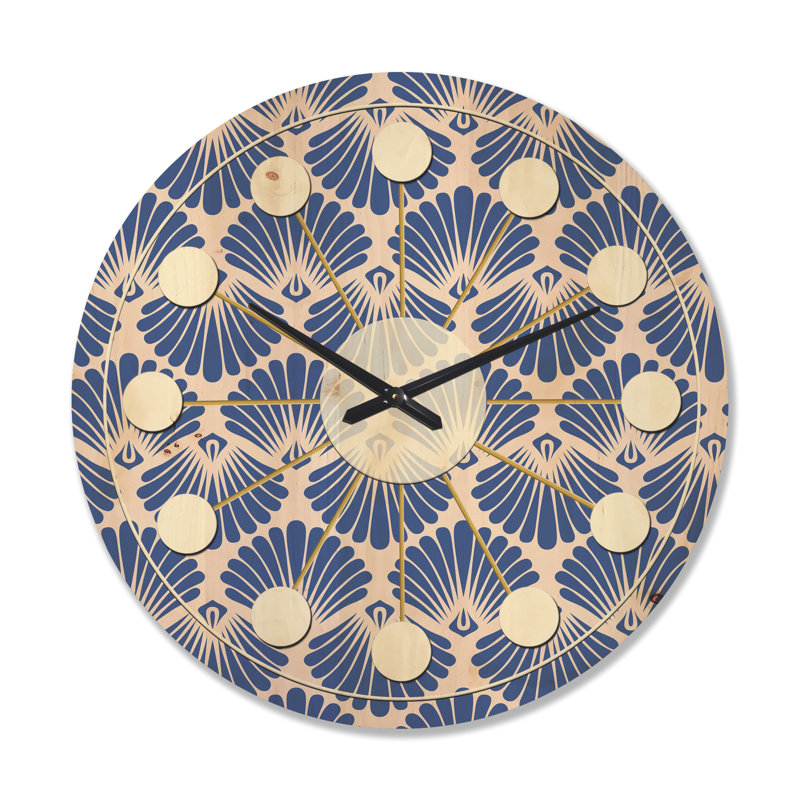 Horloge murale rétro en bois - vagues bleues rétro, Très grand