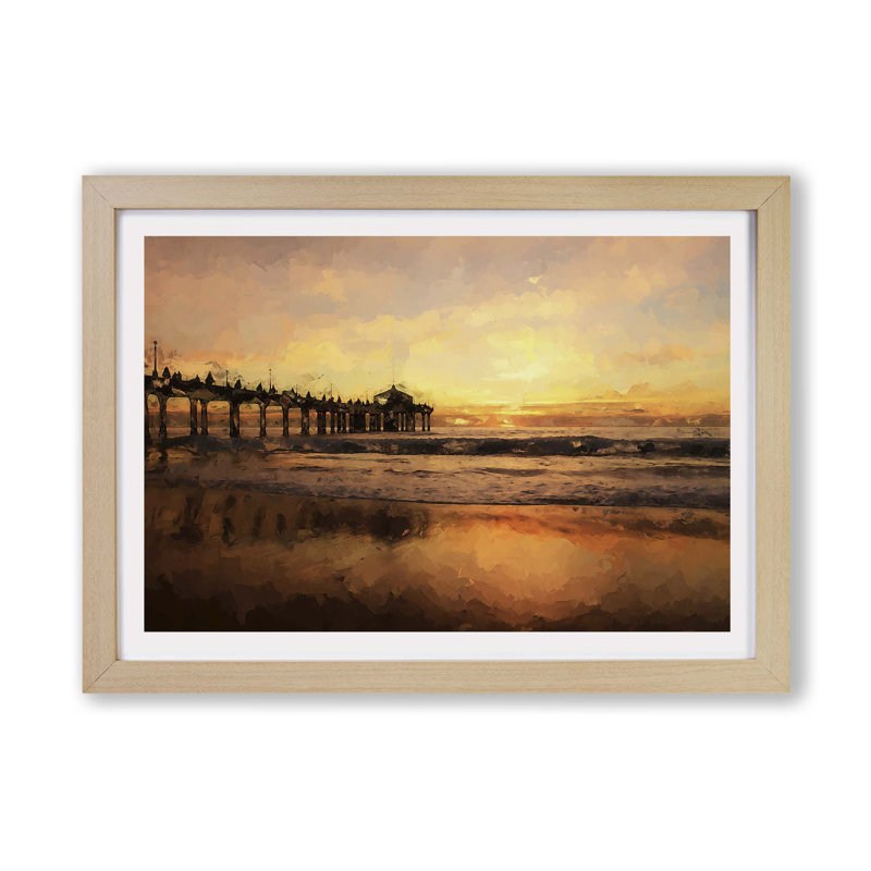 Sunset Behind The Pier - Framed Print, Oak, 45cm H x 63cm W x 2cm D