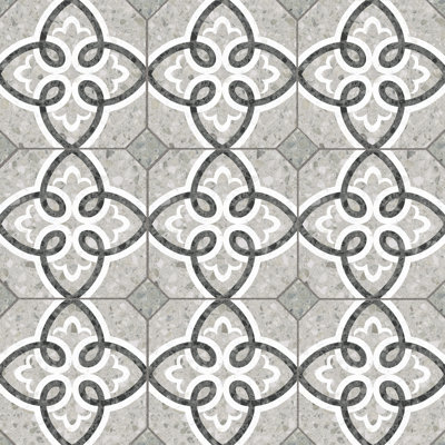 Riviera Octagon Garde Gris W/Taco 7-7/8 In. X 7-7/8 In. Porcelain Floor And Wall Tile