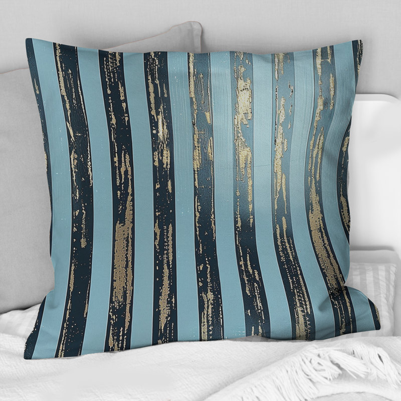 Coussin Glamoureux Pinstripe II - Glam, H 16 po x l 16 po, Bleu / argent