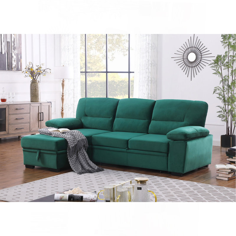 Canapé-lit modulaire réversible 97,5 po en velours vert, Velours vert