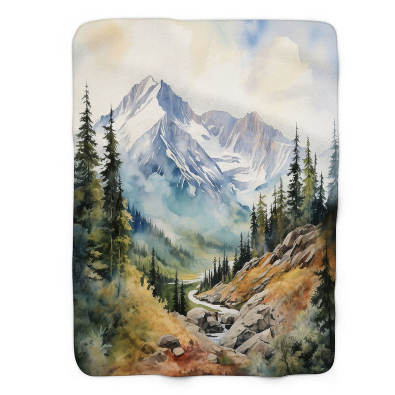 Aquarelle paysage - couverture sherpa de qualité supérieure 1 pièce, Grand lit