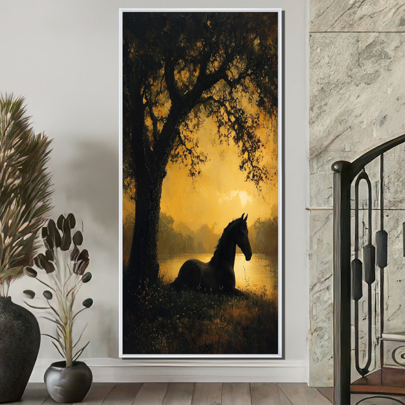 Maricely Horse and the Oak Tree III - Art mural cheval, H 60 po x l 28 po, Impression encadrée flottante, Blanc