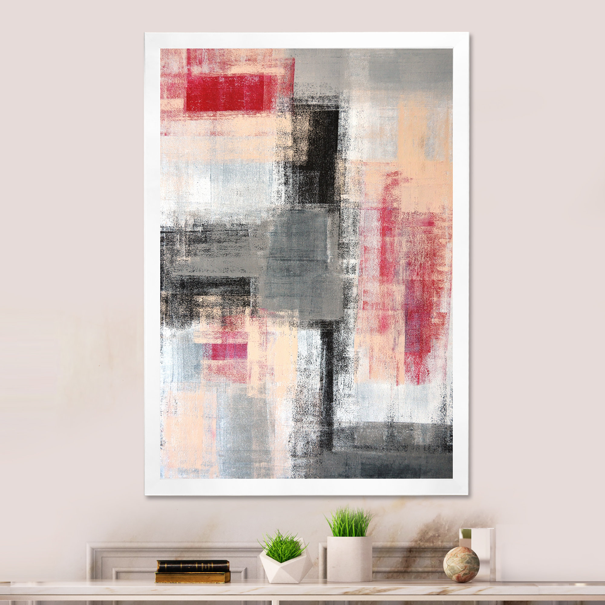 17 Stories Gray Meets Red Abstract Art Modern & Contemporary Canvas