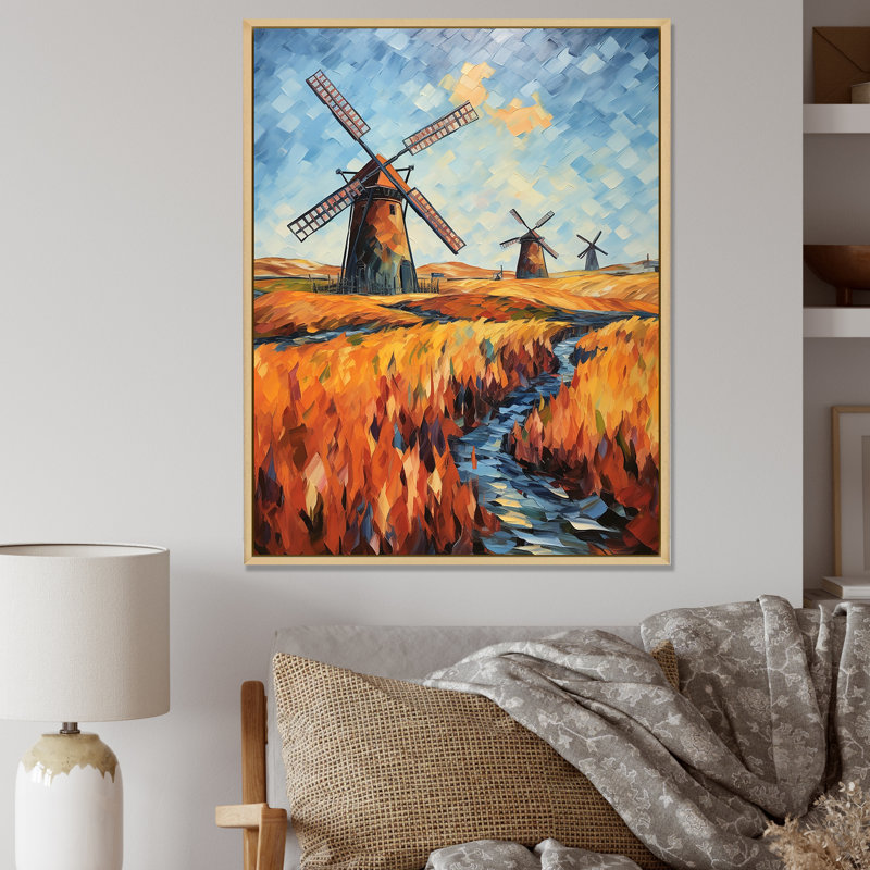 Fauvist Windmill Meadows I - Wind Turbines, art mural, Cadre flottant brun, H 40 po x l 30 po x P 1,5 po