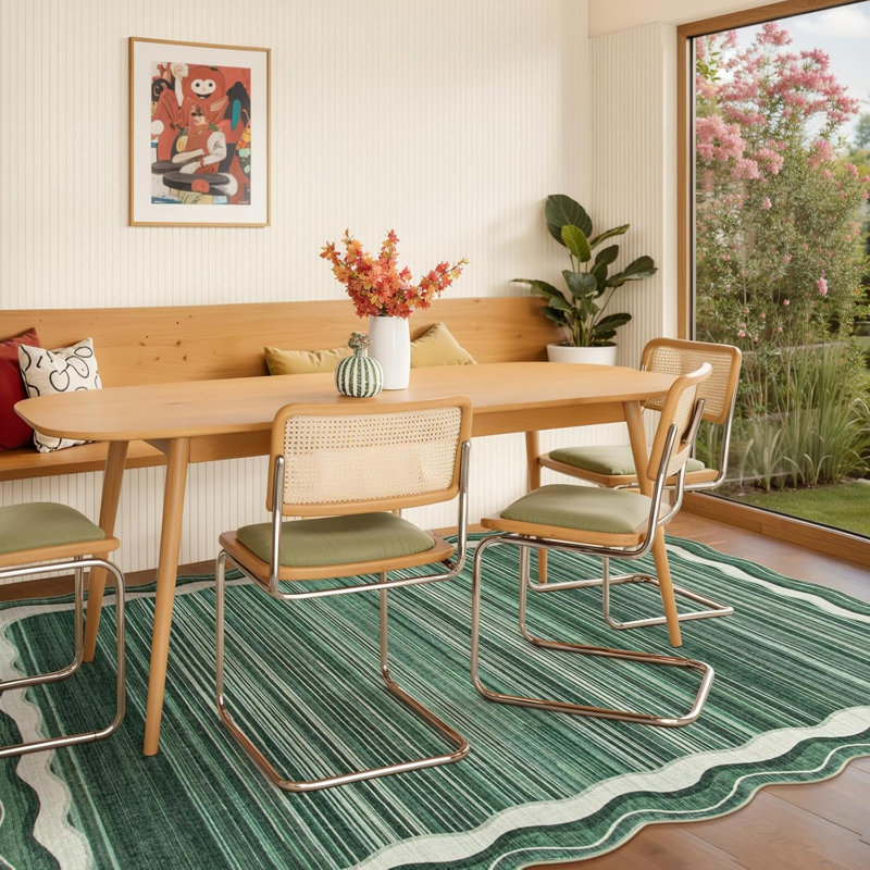 Tribal Gradient Border Wave Washable Area Rug – Boho Non-Slip Soft Floor Mat, Rectangle 8' x 10'