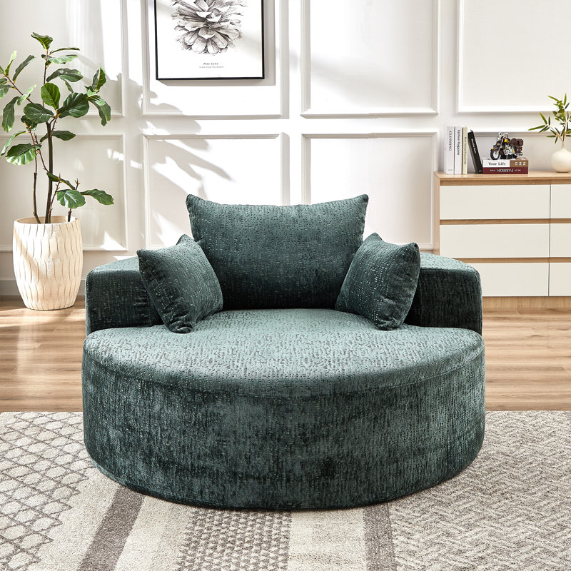 Chaise longue en chenille Hsuan 55 po, aucun assemblage requis, Vert