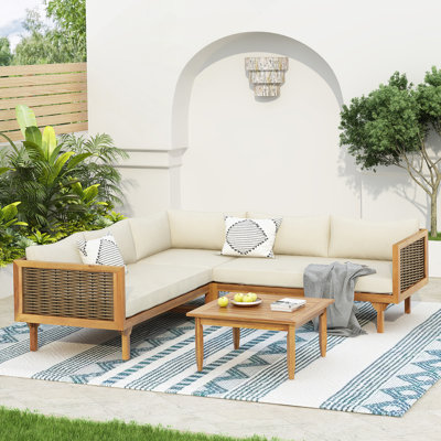 SECTIONAL SEATING GROUP WITH WATERPROOF CUSHIONS - PREMIUM OUTDOOR SOFA SET(BEIGE CUSHION)