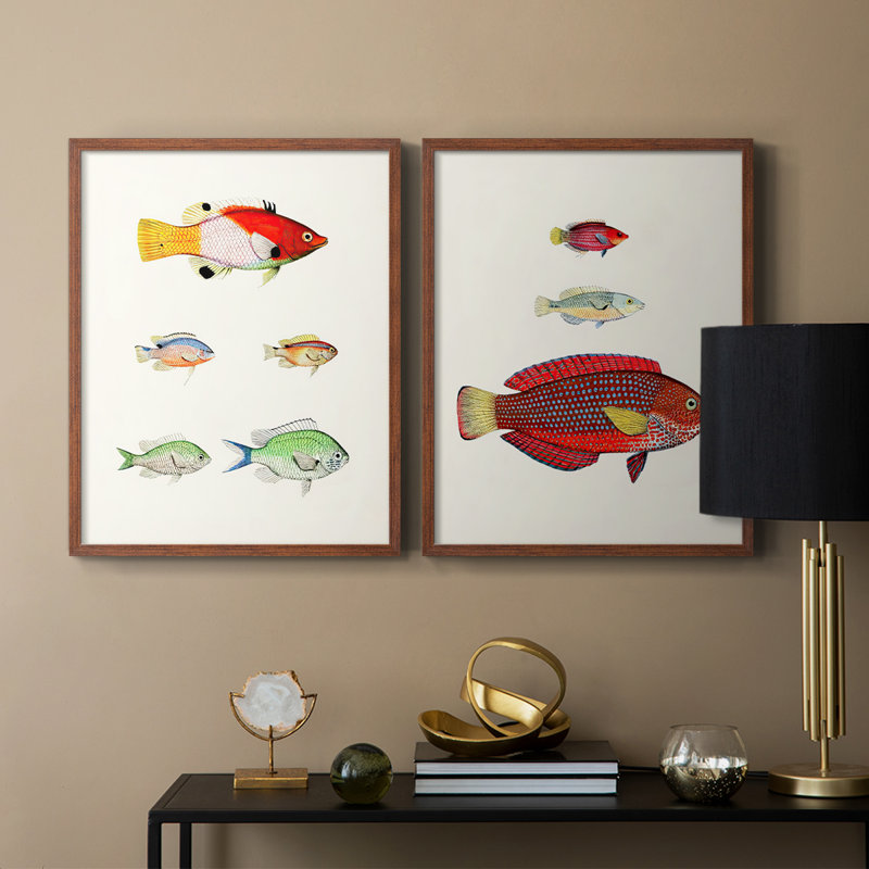 «Colorful Tropical Fish I», reproduction encadrée de qualité supérieure - prête à être accrochée - aucun clou requis - aucun clou requis