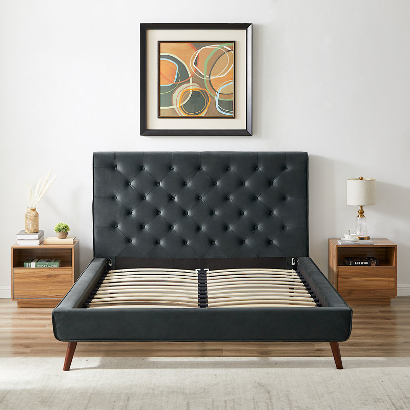 Nico Upholstered Platform Bed, Gray, Queen