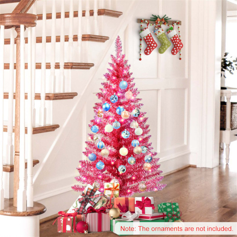 Arbre de Noël rouge éclatant de 4 pi avec 50 lumières UL, 122 pointes en PVC pour des espaces compacts et un décor des Fêtes élégant
