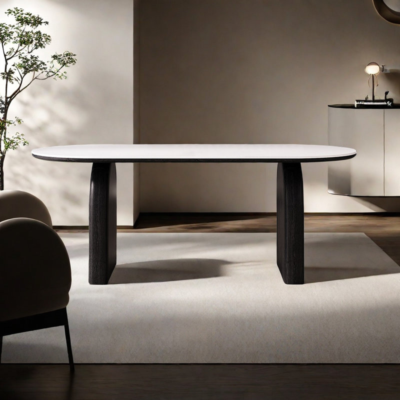 Modern Simple High-end Tables Oval Solid Wood Base Dining Table, 29.5"H x 70.8"L x 35.4"W