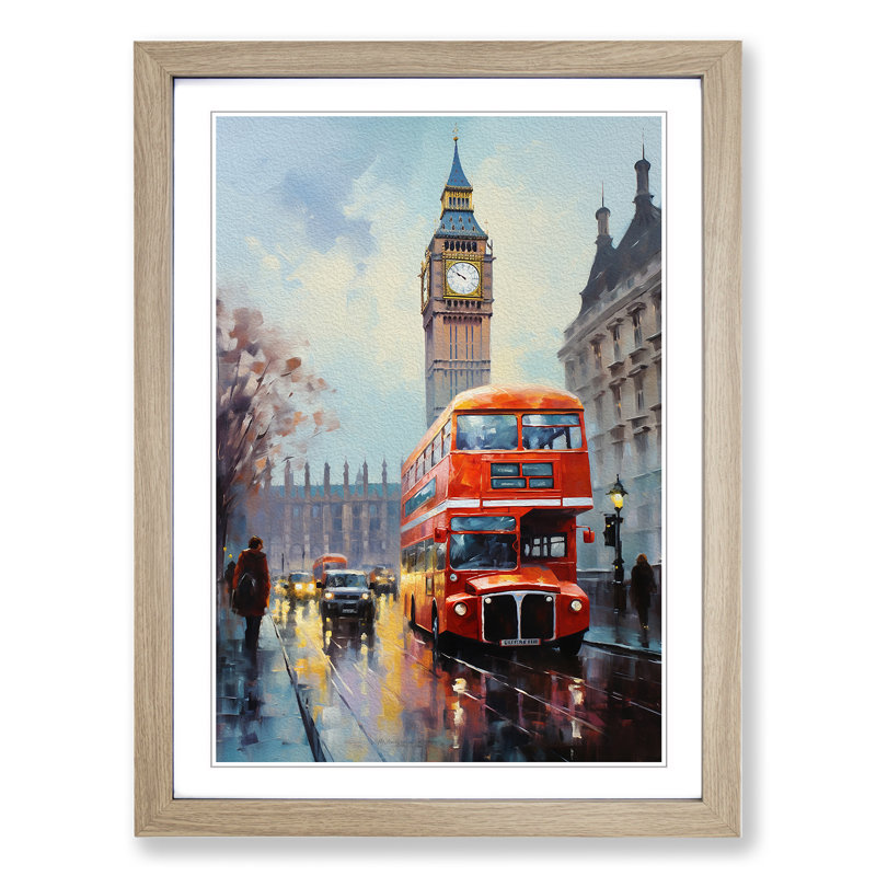 London Impressionism - Single Picture Frame Print on Wood, Oak, 34cm H x 25cm W x 2cm D