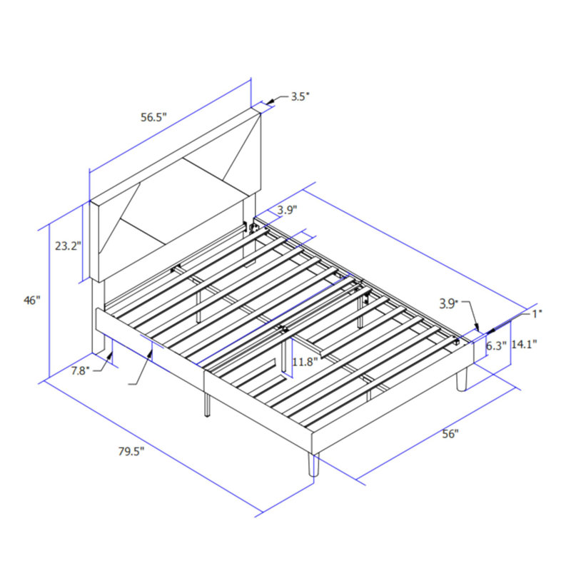 Base de lit plateforme tapissier avec tête de lit, support de lattes solide, aucun sommier requis, assemblage facile, confort moderne