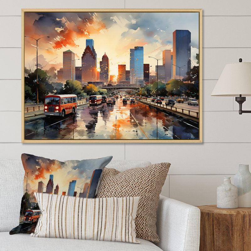 Houston City Horizons I sur impression sur toile, H 30 po x l 40 po x P 1,5 po, Cadre naturel flottant