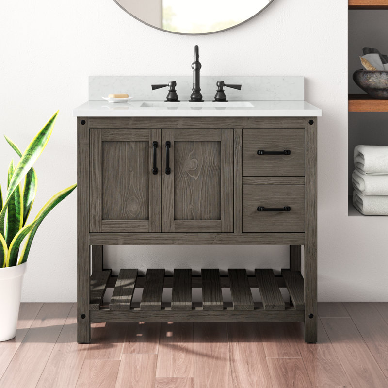 Meuble-lavabo simple 36 po Radstock, Gris antique, Blanc de Carrare