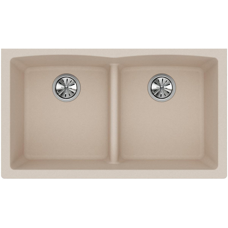 Quartz Classic 33" x 19" x 10" Double Basin Undermount Kitchen Sink with Aqua Divide, Putty