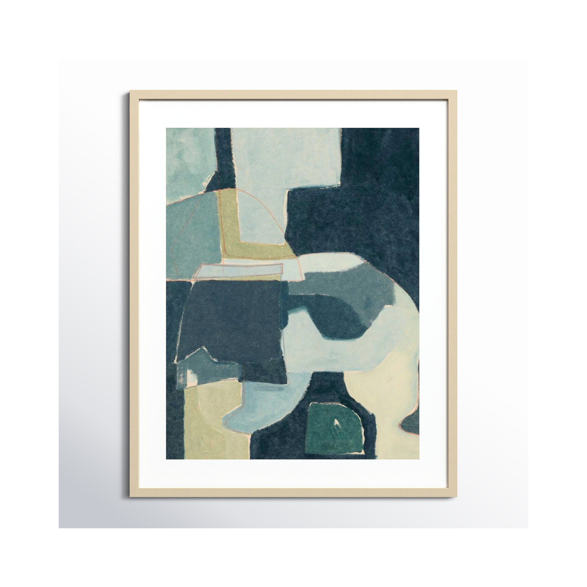 Blue Note III by Rob Delamater, 41" H x 33" W x 1" D, Brown Framed