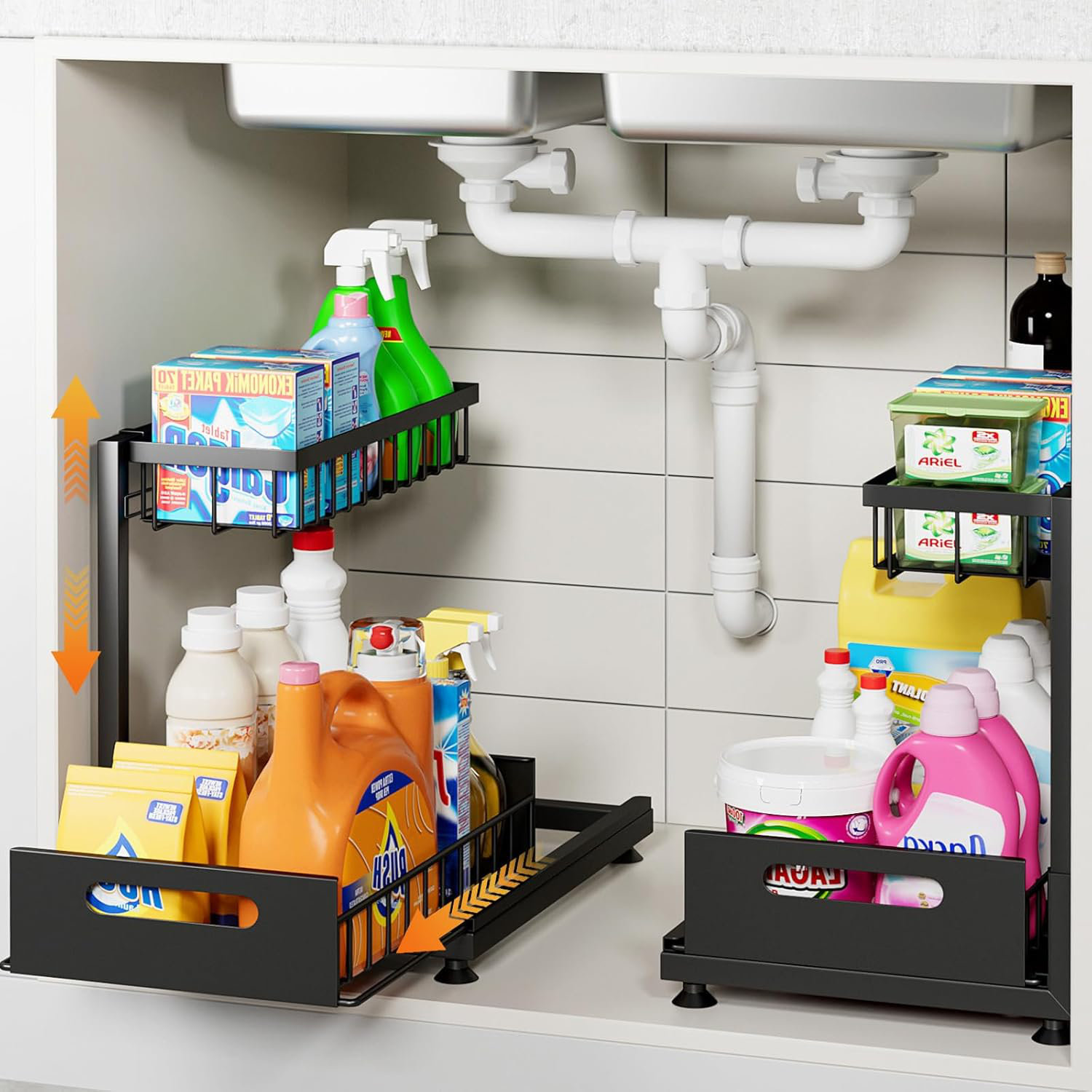 THE GLAMOUR BOUTIQUES 2 Pack Under Sink Organizer Storage 2-Tier ...