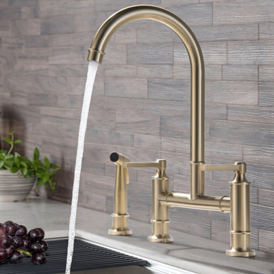 15" Stainless Steel Bridge Kitchen Sink Faucet with Side Sprayer