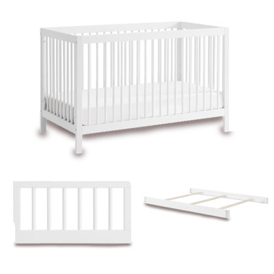Essential 3 Piece Nursery Set Includes 4 In 1 Convertible Island Crib, Toddler Guard Rail, And Full Bed Conversion Kit (white)