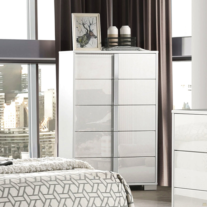 Commode 1Pc avec pieds chromés et poignées verticales, Blanc
