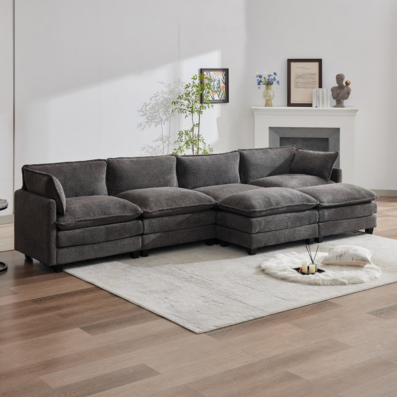 U-shape Boucle Upholstered Sectional Sofa With Armrest, Grey Boucle