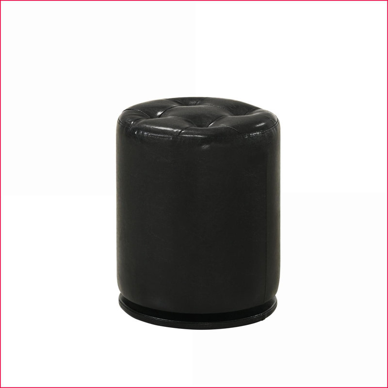 Tabouret de coiffeuse, ensemble de meuble-lavabo rond contemporain touffeté à boutons Glam | Noir | Tissu