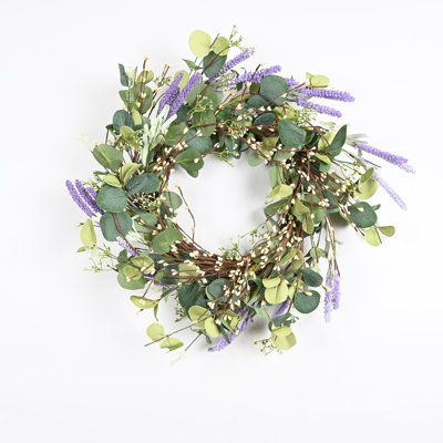 18" Artificial Farmhouse Twig Blossoms Cluster Greenery Leaves Berry Front Door Wreath