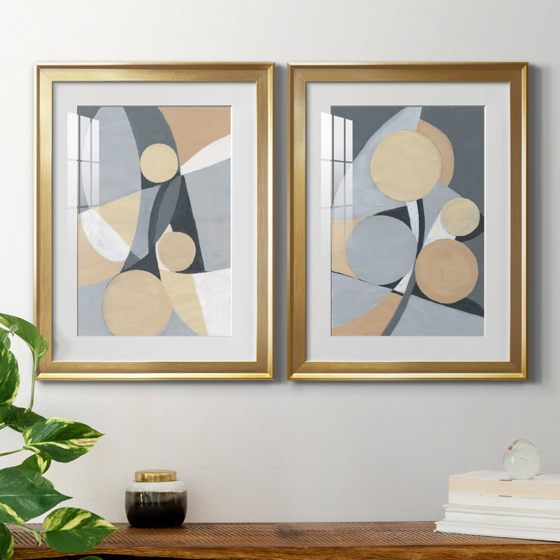 Millenium I - ensemble de 2 reproductions d'art, Blanc, Papier encadré doré, H 22,5 po x l 61 po x P 1,5 po