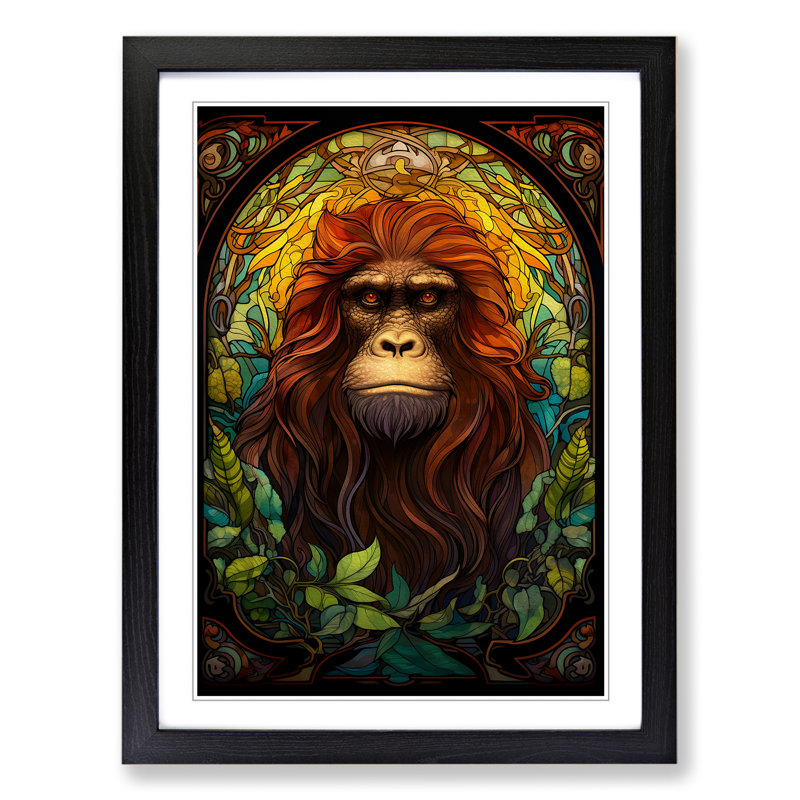 Orangutan Nouveau - Single Picture Frame Print on Wood, 34cm H x 25cm W x 2cm D, Black