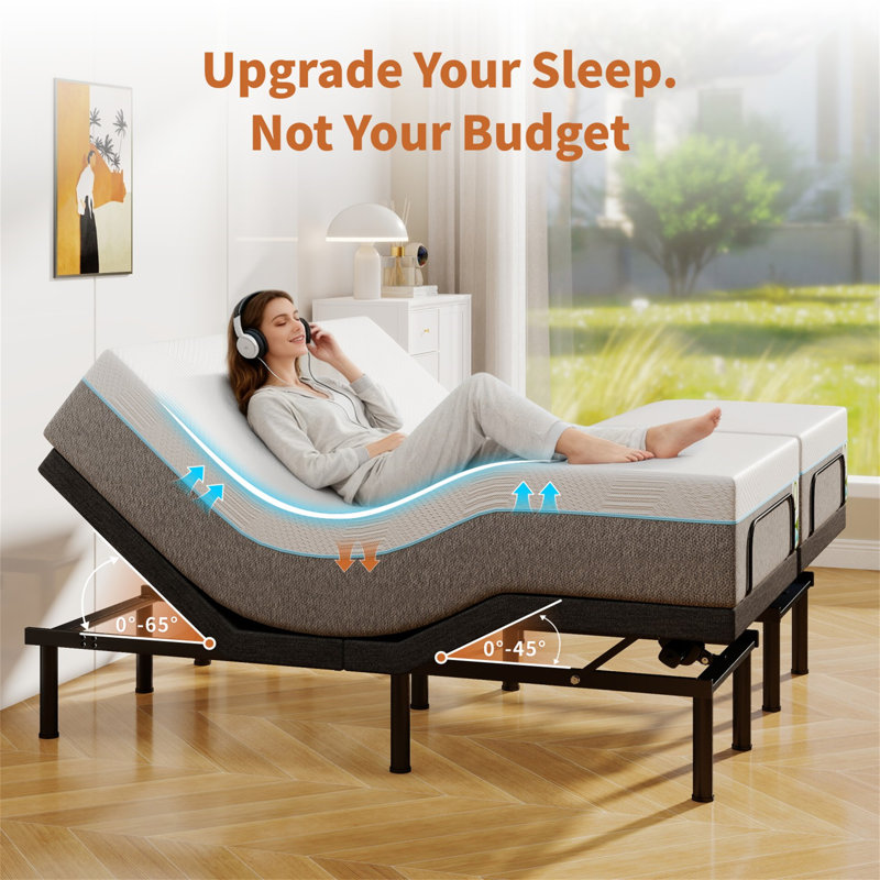 Ensemble de lit ajustable Alwyn Home Smart | Système de sommeil tout-en-un avec base réglable, Très grand lit
