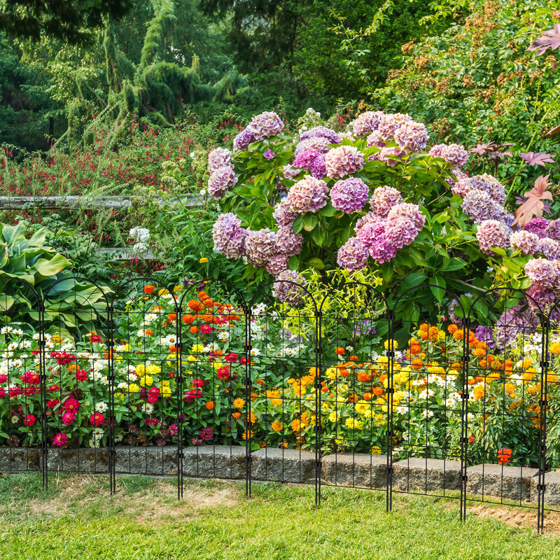 Ensemble de clôture et de treillis de jardin en métal noir, bordure de paysage arquée avec structure renforcée, clôture résistante à la rouille
