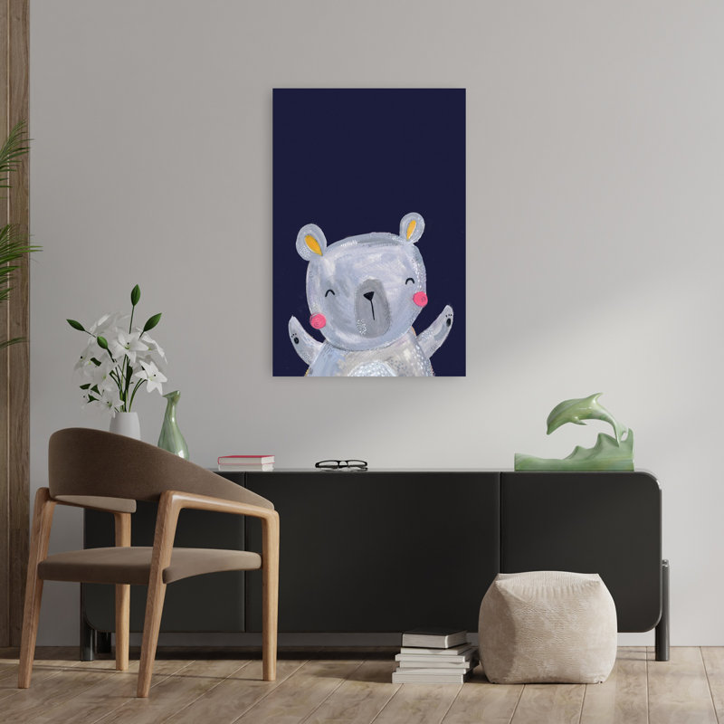 Mignon ours de forêt sur fond bleu marine - Kids A Baby Nursery Modern Abstract Bear, art mural, H 36 po x l 24 po