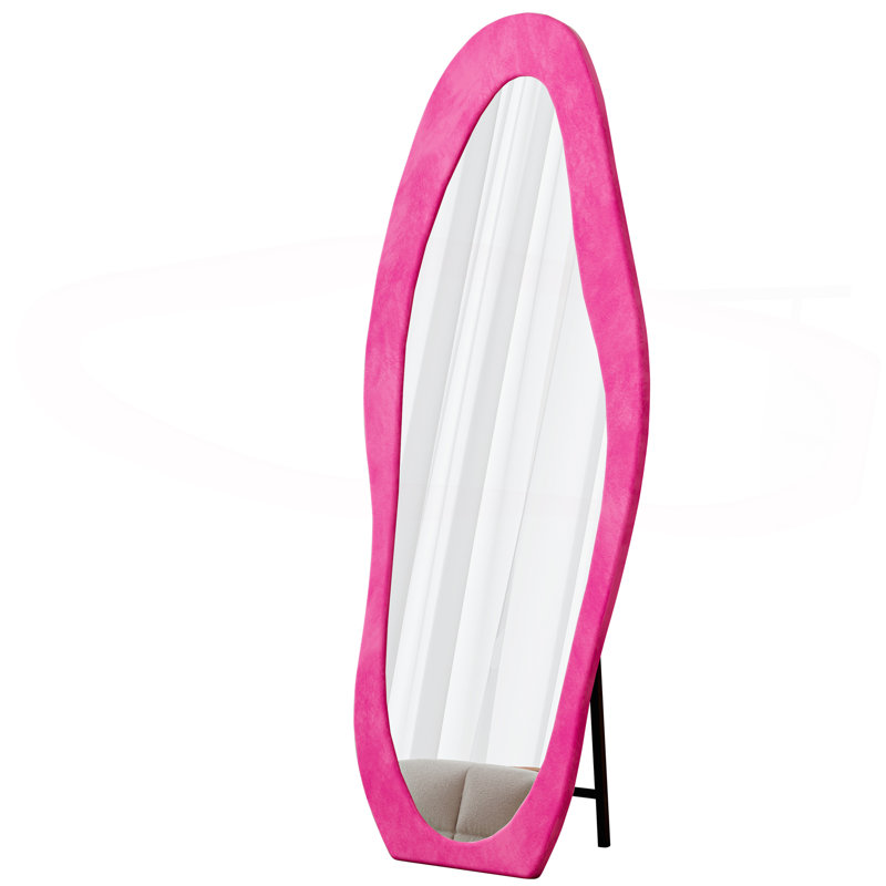Full Length Mirror,Floor Mirror/ Wall Mirror, Flannel Wrapped Wooden Frame Floor Mirror, Irregular Wavy Mirror Standing/Halling Large Wall Mirror For Bedroom,Living Room, Dressing Room