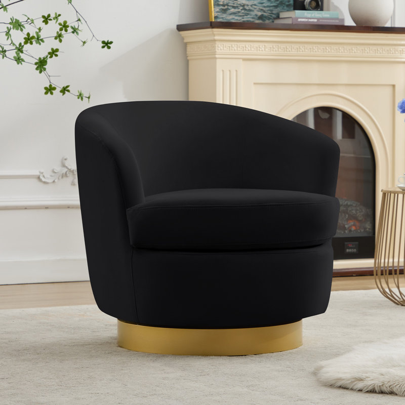 Fauteuil demi-tonneau pivotant en velours Janien, Velours noir