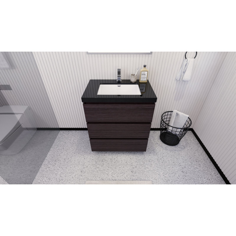 Reyes 29'' Single Bathroom Vanity Base Only, Dark Gray Oak