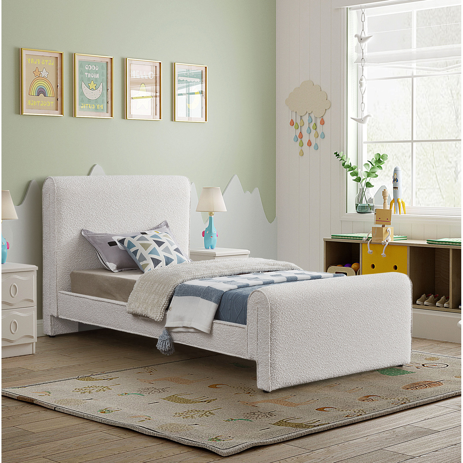 Chaylin Platform Bed, Cream Boucle Fabric, Full