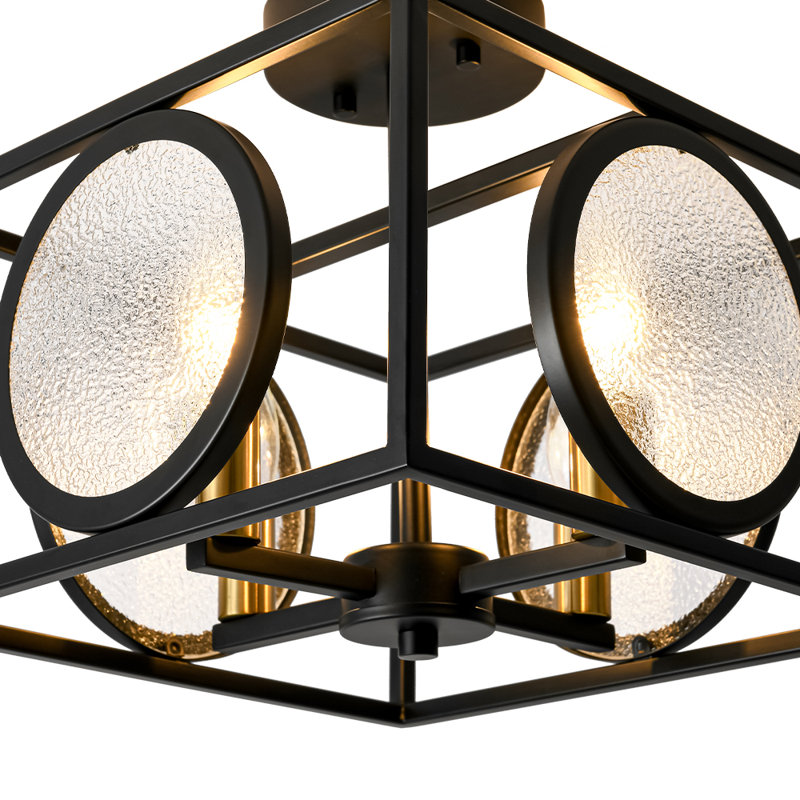  Plafonnier semi-encastré 4 lumières carré noir