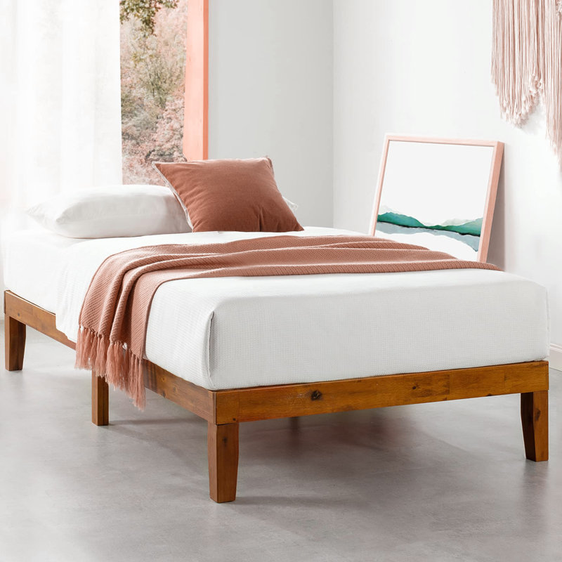Solid Wood Platform Cherry Bed With Wooden Slats No Box Spring Needed Easy Assembly 12 Inch, Twin XL