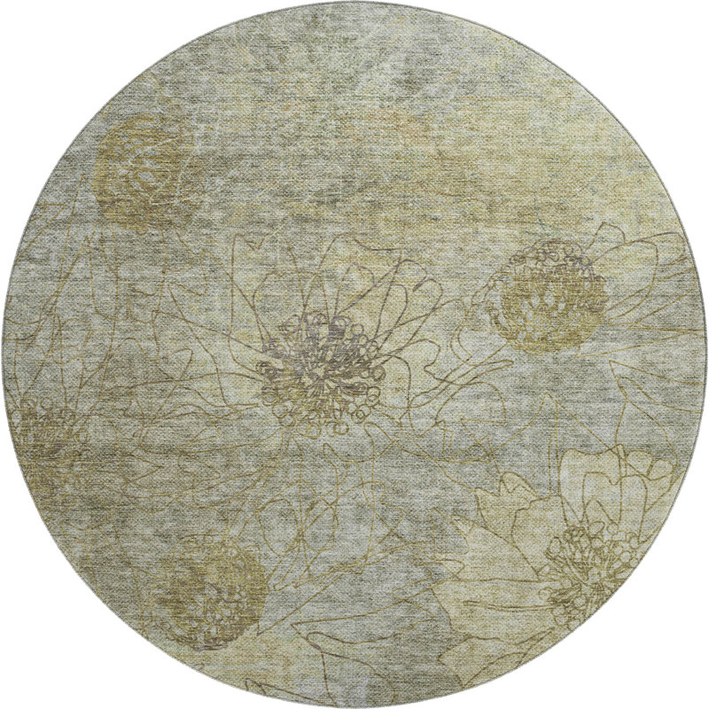 Premium Machine Washable Mayfield AMF2235 Floral Rug, Taupe, 8' Round
