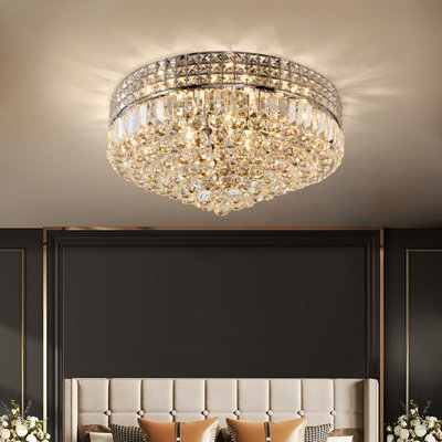 Luminaire en cristal 11 lumières à ventouse ronde et moderne, 11,6 pouces de diamètre, réglable en hauteur