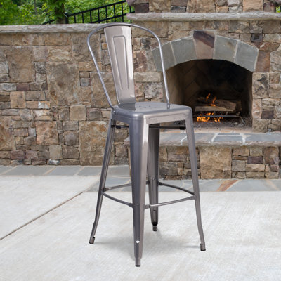 30" High Clear Coated Indoor Barstool with Back