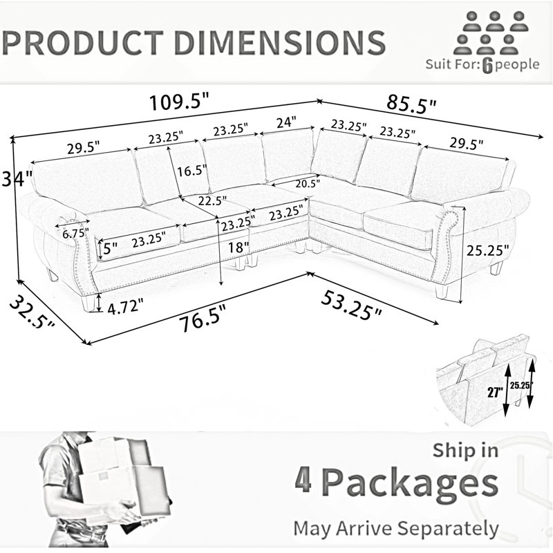 Canapé modulaire 109,5 po Rivets, Gris foncé