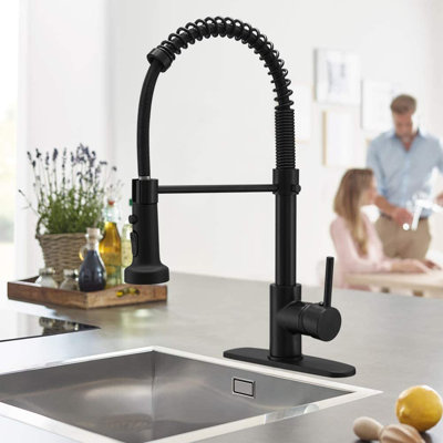 Robinet de cuisine rétractable à poignée simple avec plaque de pont