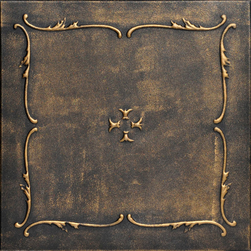 Carreau de plafond en polystyrène collé 1,6 pi x 1,6 pi Spring Buds, Laiton noir