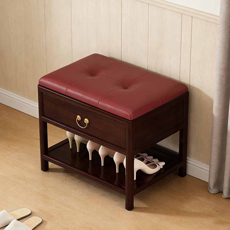 Nouveau banc de rangement pour chaussures de salon de style chinois, Brun / Rouge